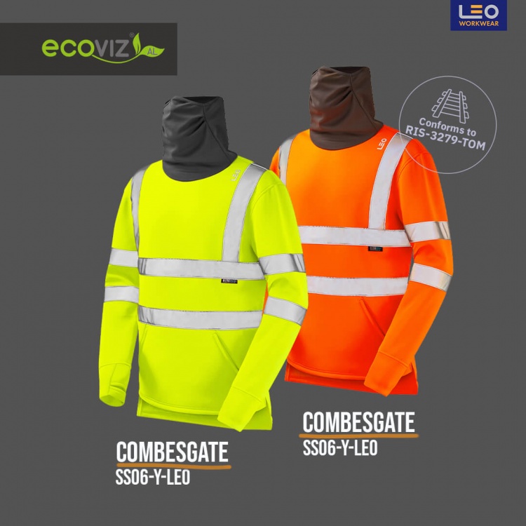 Leo Workwear SS06-Y COMBESGATE ISO 20471 Class 3 Snood EcoViz Sweatshirt Yellow